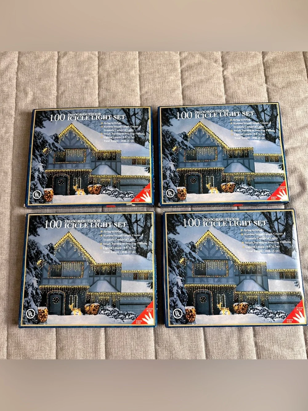 VTG 100 Indoor/Outdoor Clear Curtain Icicle Light Set 10 FT 4 Boxes Tested NEW